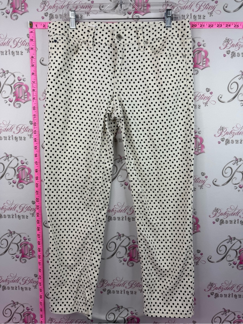 Polka Dot jeans pants real straight white - Cream with Black Dots